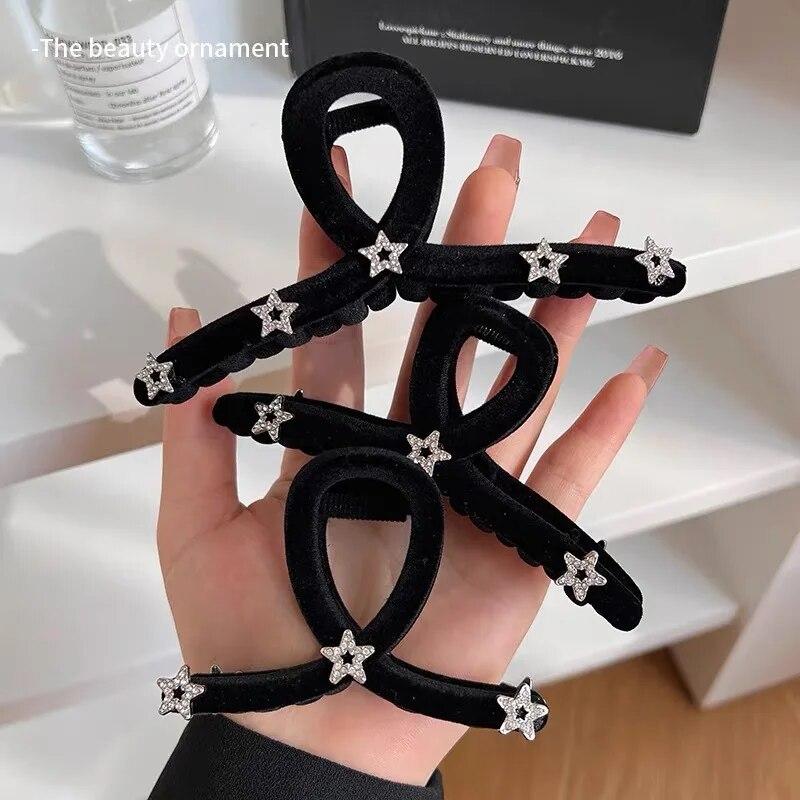 Retro Flocking Star Hair Claw Clip Female Vintage Large Plate Hairpins Barrettes Shark Clip Headdress For Women Hair Accessories