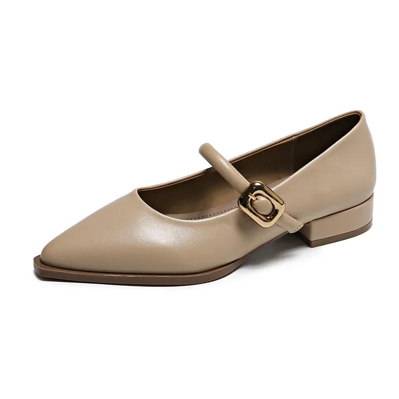 New Women's Low Heel Buckle Solid Color Fashionable Single Shoe 2024 Dress Paired with Pointed Casual Single Shoe for Women