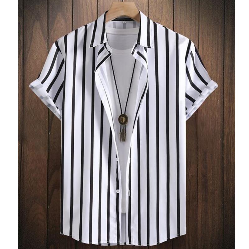 Hawaiian Shirts For Men 3d Stripe Print High-Quality Men'S Clothing Loose Oversized And Blooms Summer Casual Short Sleeve