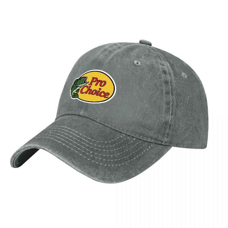 Pro Choice Fishing Logo Washed Canvas Baseball Cap Vintage Style Embroidered Design Outdoor Adventure Hat for Unisex and Women