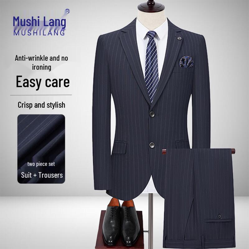 MUSHILANG Men s Slim Fit Striped Suit Set 2XL