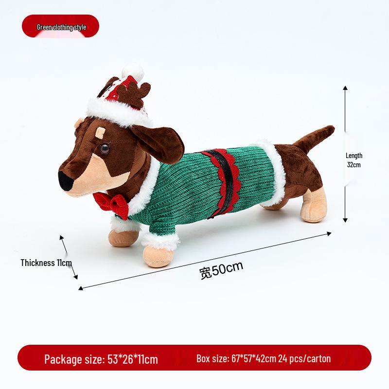 Creative Dachshund Dog Plush Christmas Figurine Ornament for Home Decoration