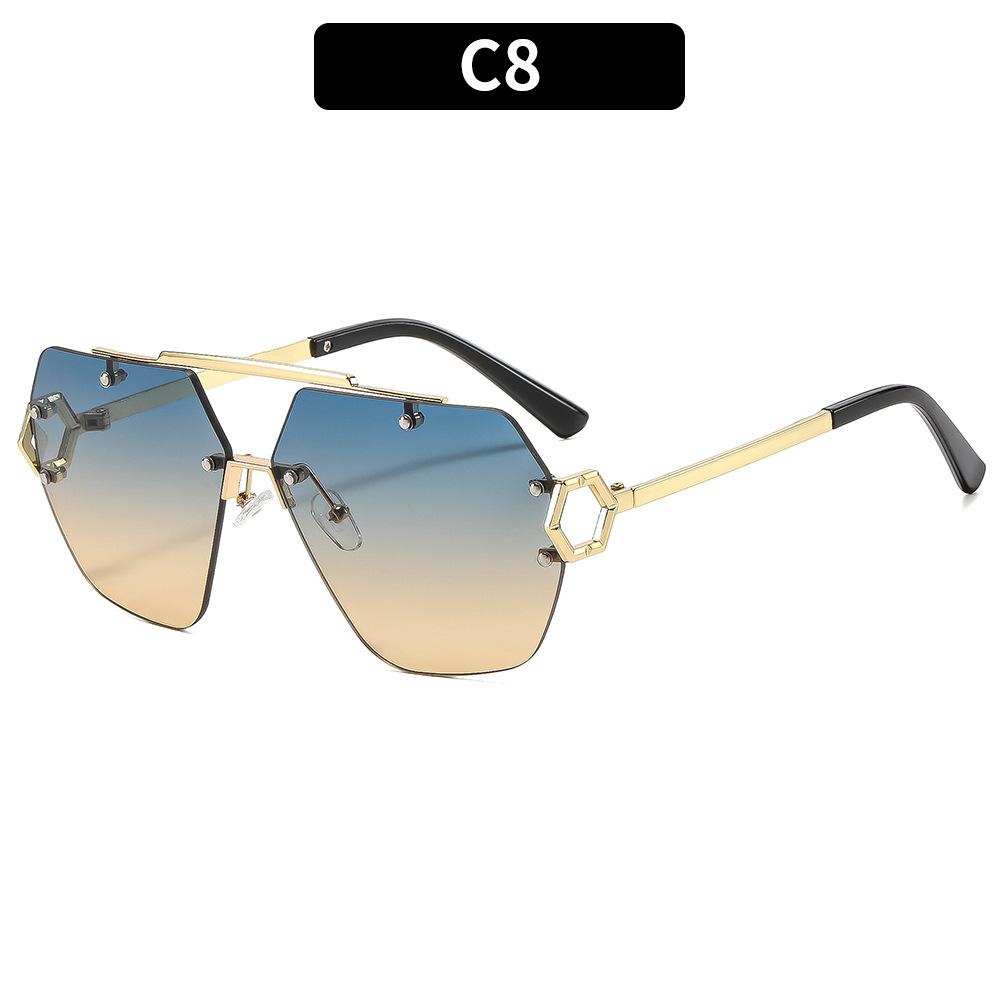 European And American Fashion New Double Beam Frameless Sunglasses High-End Spice Girl Anti-Ultraviolet Sunglasses Versatile Casual Glasses