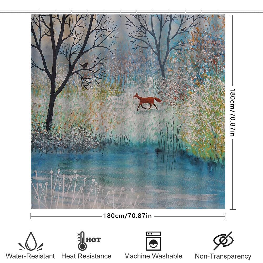 Forest Fox Shower Curtain Woodland Animal Nature Scenic Bathroom Decor Artistic Wildlife Tapestry Home Decor Farmhouse Style