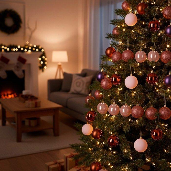 Ornements d'arbre de Noël - SPRINGOS - Ensemble de 40 décorations incassables - Vert - Plastique - Rond