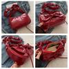 Soft PU Leather Women's Small Shoulder Bags Simple Ruched Design Ladies Underarm Bag Solid Color Bowknot Fashi Purse Handbags