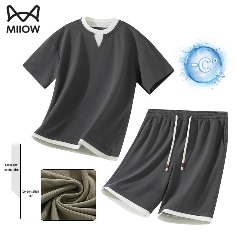 

MiiOW Men s Faux Two-Piece Ice Feel Casual Set 4XL