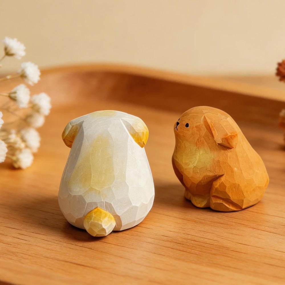 Hand Carved Wooden Golden Retriever Puppy Figurine Cute Dog Statue Ornament Home Desktop Wood Art Decor Gift for Dog Lovers