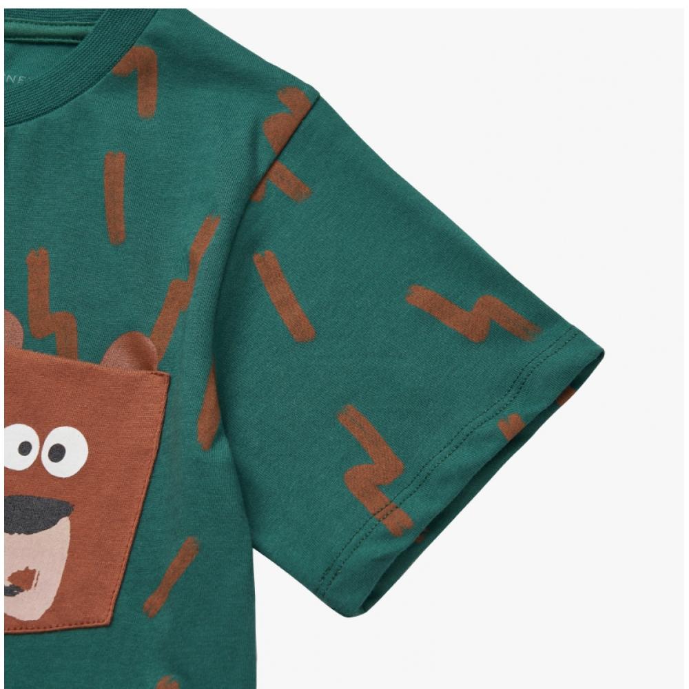 Stella Mccartney Tt8p71 Z1394 719ma Lightning Bolt Print Teddy Bear Chest Pocket Kids Short Sleeve Tee