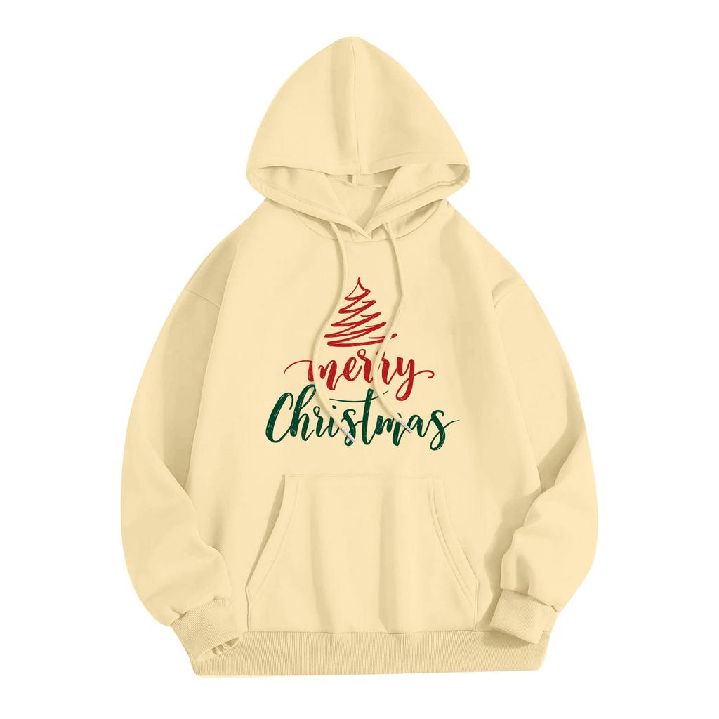 Women's Fashion Casual Long Sleeve Loose Christmas Print Hooded Sweatshirt
