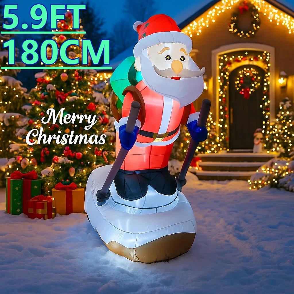 5.9FT LED Inflatable Xmas Yard Decor Skiing Santa Claus Airblown Model Christma Decoration Supplie Home Decor Ornament Gift Toy