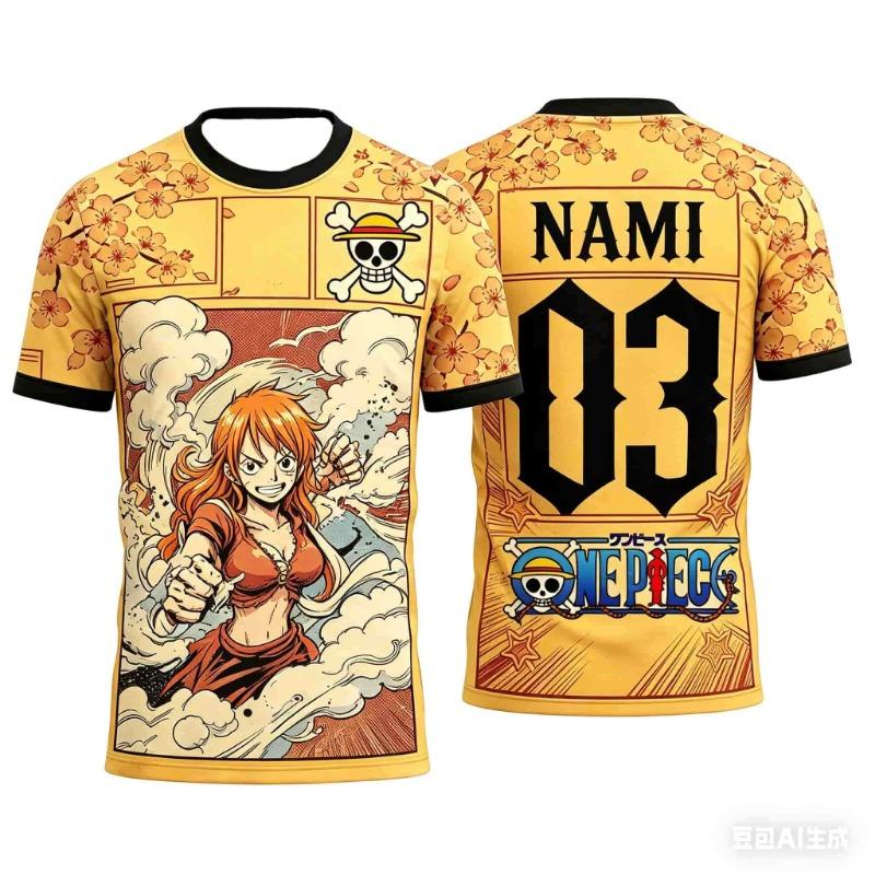 Summer One Piece Luffy Pattern T-shirt Japanese Anime Style Football Jersey  Sports T-shirt for Men Family Matching