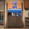 100 × 40 × 180 Cm Stylish Kitchen Tall Cabinet, Concrete Look, Black Worktop, Adjustable LED Lighting, European Standard Socket