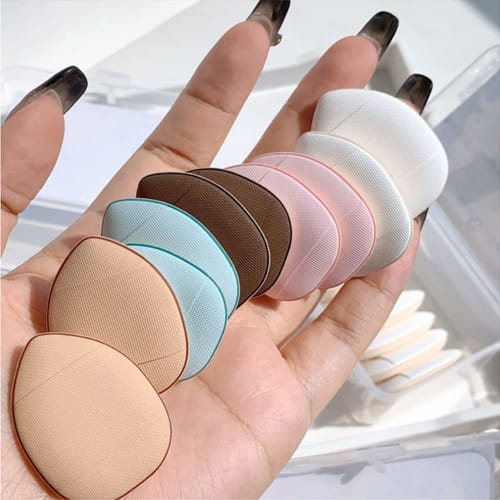 Samcos Cushion Foundation Puff, 5 Colors, Set of 10, Water Drop Shape Foundation Sponge, Makeup Puff, Sponge, Macaron, Mini Puff, Mini Finger Puff, So