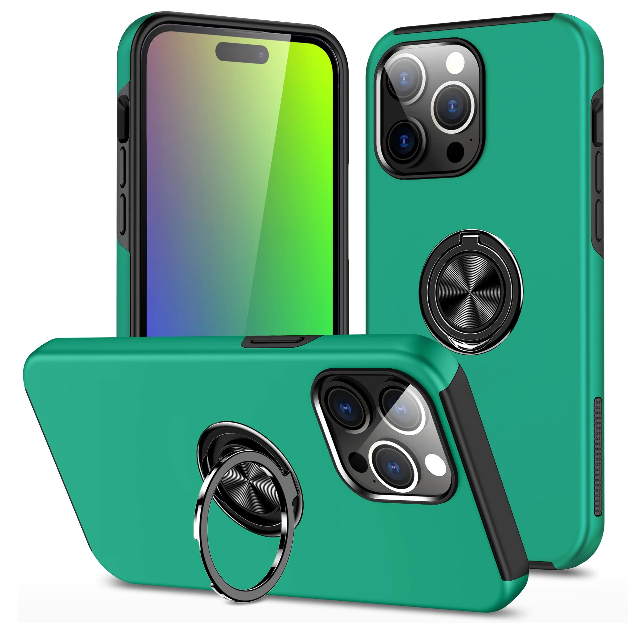 

Для iPhone 15 Pro Max Чехол-подставка с кольцом PC+TPU Противоударный Чехол для задней панели Blackish Green