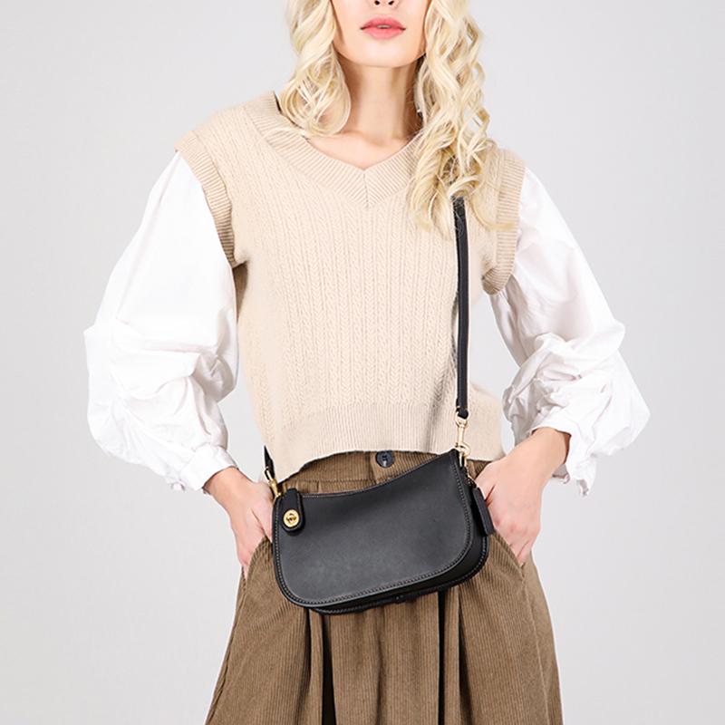 Coach Swinger 23 Casual Solid Color Zipper Closure Leather Armpit Bag Mahjong Bag Handbag Shoulder Bag Women's Black