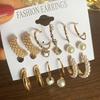 9Pairs/Set Bohemia Geometric Hoop Earring Set Vintage Boho Chain Pearl Earrings Women Star Heart Zircon Ear Studs Jewelry
