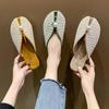 Slippers Summer New 2024 Fashion Rhinestone Home Women's Mules Shoes Elegant Mirror Luxury Designer Flat Low Sandals Woman House