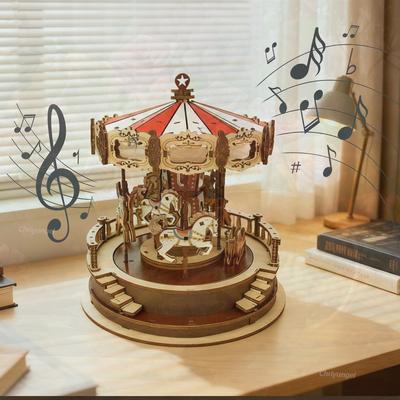 3D Holzpuzzle Klassische DIY Karussell Spieluhr Bausatz Pädagogisches Wissenschaftsspielzeug Bastelartikel für Prinzessinnen Mädchen Teenager Erwachsene Kinder