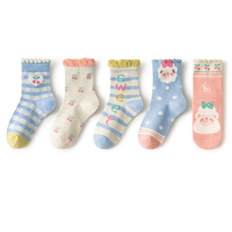 

5 пар/комплект детских сетчатых носков для малышей, хлопковые тонкие дышащие носки для девочек, летние носки с рисунком из мультфильмов для малышей XL(9-12y) синий