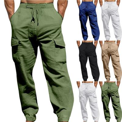 Summer Comfortable Breathable Outdoor Men's Pants Pull Rope Multi-pocket Straight Leg Daily Outdoor Cotton Hemp Casual Pants