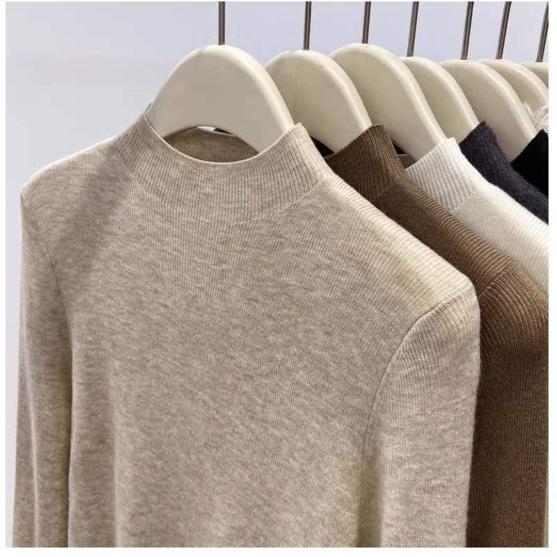 Autumn Winter New Semi-turtleneck Knitted Women Sweater Female Slim Fashion Elegant Pullover Thin Inner Bottoming Shirt Solid Loose Casual Simple Tops