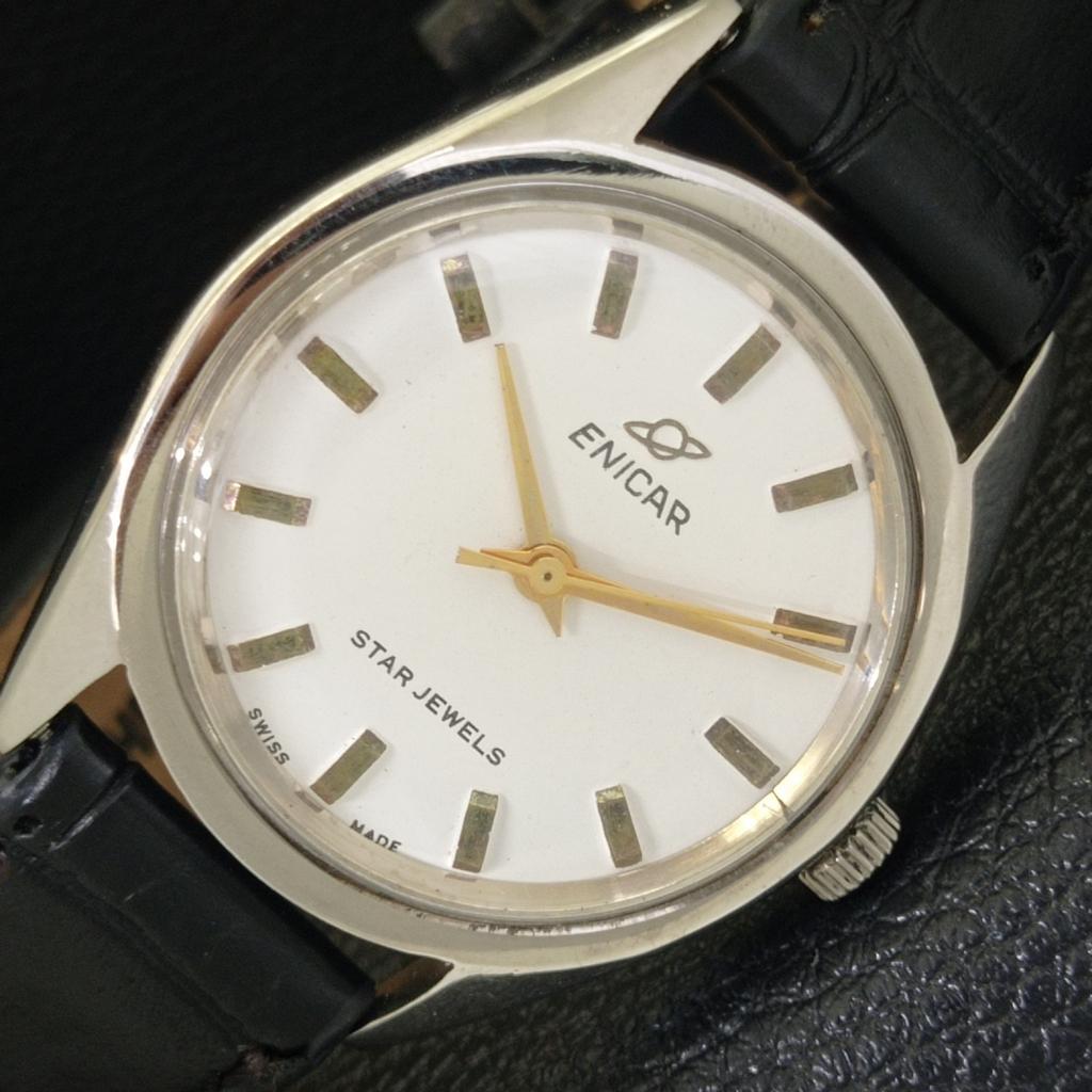 

ENICAR STAR JEWELS ВИНТАЖНЫЕ С РУЧНЫМ ЗАВОДОМ 160 ШВЕЙЦАРСКИЕ МУЖСКИЕ БЕЛЫЕ ЧАСЫ a703771-1