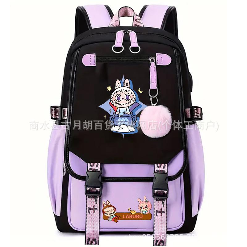 School Bag Printed Backpack USB Port Anime Cartoon Student Large Capacity Canvas Bag