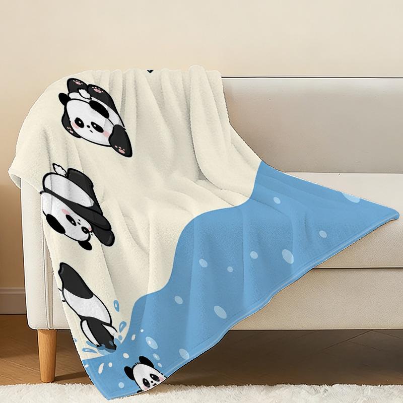 Hemmed Flannel Fleece Blanket Cute Panda Series Super Soft Warm Throw for Home, Couch, Christmas & Halloween