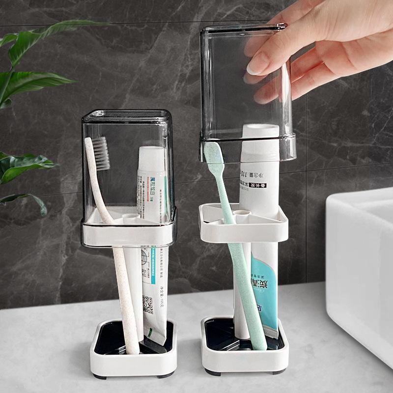 Toothbrush Rack Punch-free Wall-mounted Mouthwash Cup Toothbrush Cup Couple Mouth Cup Set Bathroom Storage Shelf Holder