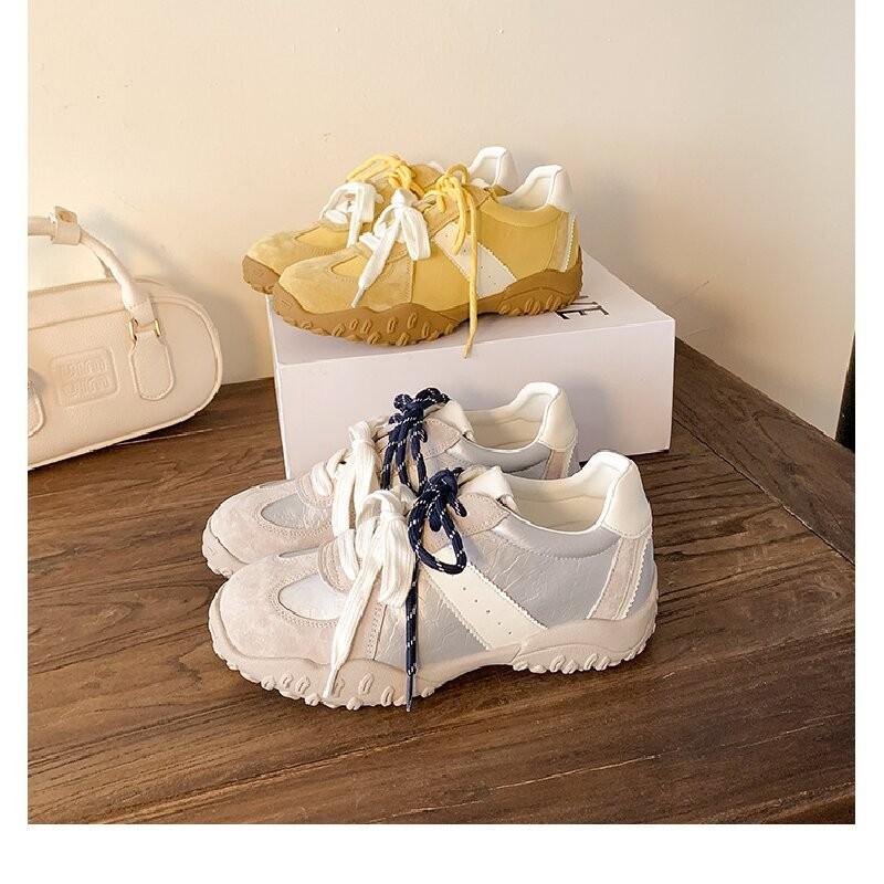 Genuine leather~ 7cm inner height increase, small man thick-soled silver German training shoes, women's 2025 autumn new leisure sports Forrest Gump