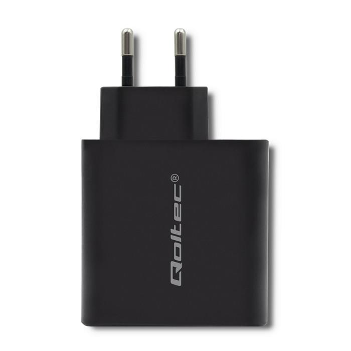 Ładowarka sieciowa Qoltec 63W | 5-20V | 1.5-3A | USB typ C PD | USB QC 3.0 | Czarna