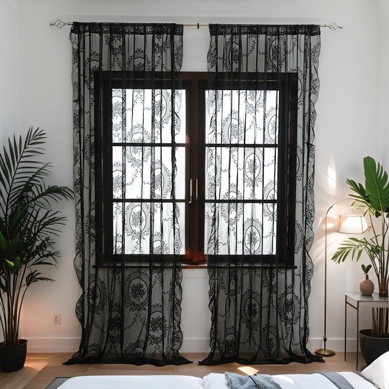 Französische Landhausspitze Scheibengardinen mit Rüschenvolant für Wohnzimmer, Schlafzimmer, Balkon oder Erkerfenster