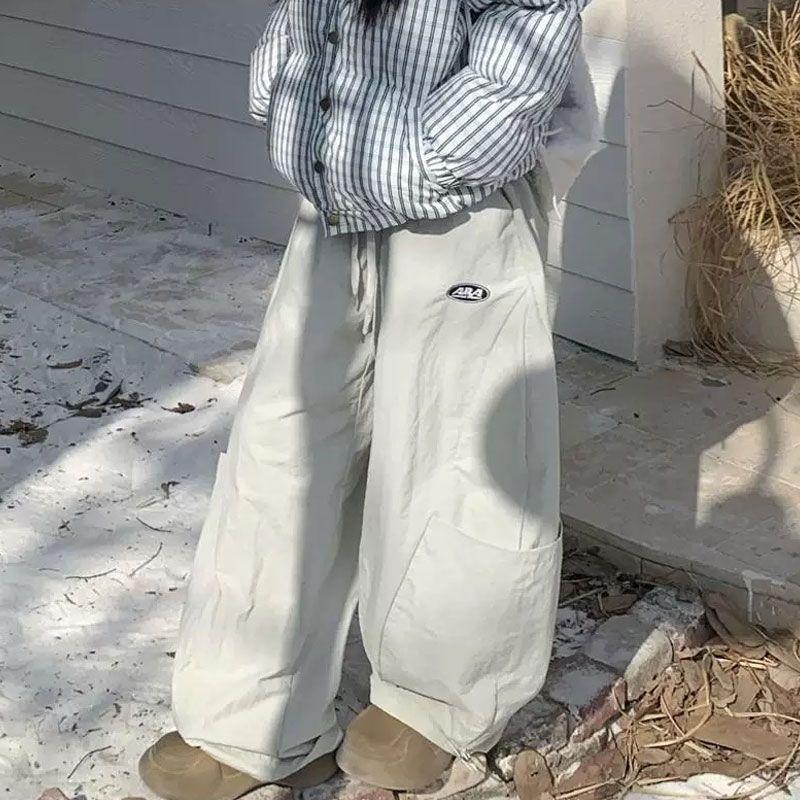 Oversize Kargo Paraşüt Pantolon Kadın Japon Stili Geniş Paça Jogger Hippie Bol Vintage Eşofman Altı Pantolon