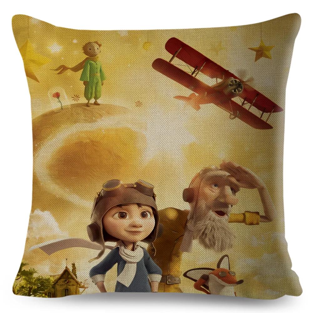 Little Prince Pillow Case Decor Cartoon France Anime Print Cushion Cover for Sofa Home Children Room Linen Throw Pillowcase