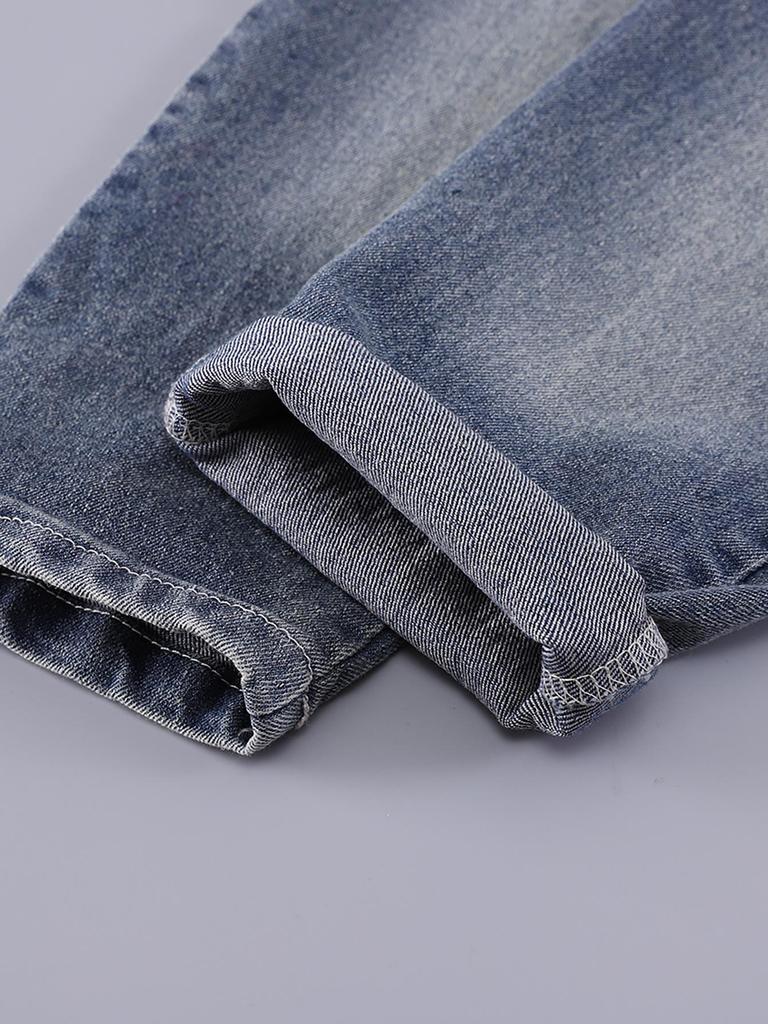 2025 Spring/Autumn Cute Boys' Plaid Shirt & Jeans Set