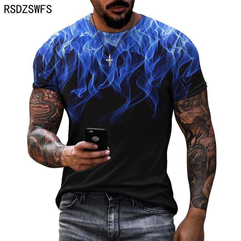 Colorful Flame Graphic 3D Print Men's T-Shirt Fashion O-Neck Short Sleeve Street Trendy Oversized T Shirt Casual Male Tops Tees