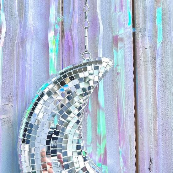 Disco Ball Eye-Catching Moon Shaped Disco Bal Reflective Hanging Ornament with Chain Hook Party Decor