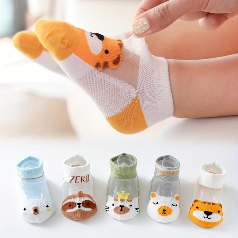5 Pairs Girls Kids Thin Mesh Breathable Soft Comfy Socks, Cartoon Cute Socks, Children's Socks for Spring Summer