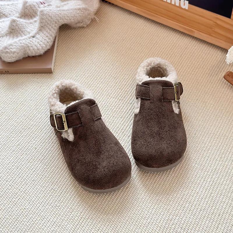 

Girls Princess Shoes Suede Warm Versatile Kids Flat Shoes Casual Round Toes Winter New Children Leather Shoes Soft Bottom 24