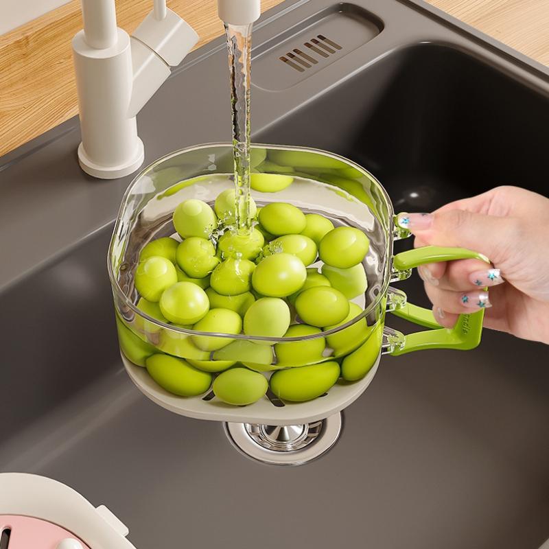 Large Drain Basket Cute Fruit Basket Telescopic Water Filter 2-In-1 Thickened Dehydration Washing Vegetable Basket With Lid