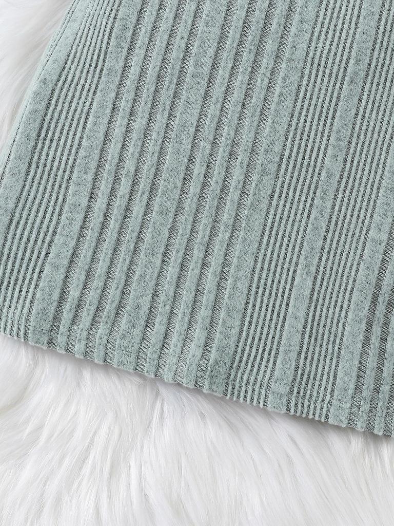 Girls' baby long-sleeved round-neck green striped casual fashion cute dress
