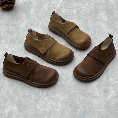 Leather Shoes Handmade Casual Round Head Low Top Flat Cowhide Women's Shoes