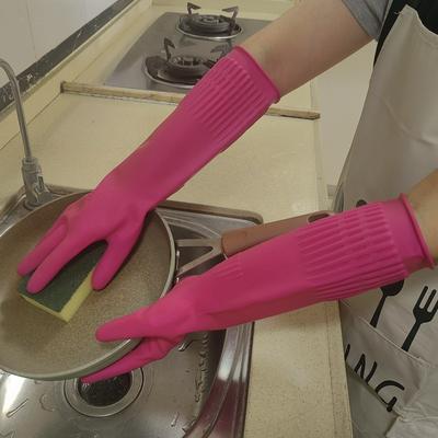 38 cm ilgio guminės pirštinės namų ruošai, indų plovimui, virtuvės darbams, patvarios, moteriškos, sutirštintos, lateksinės, neperšlampamos ir neslystančios, valymui, skalbimui