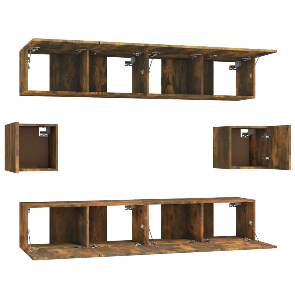 6 Piece TV Cabinet Set Smoked Oak Effect Engineered Wood