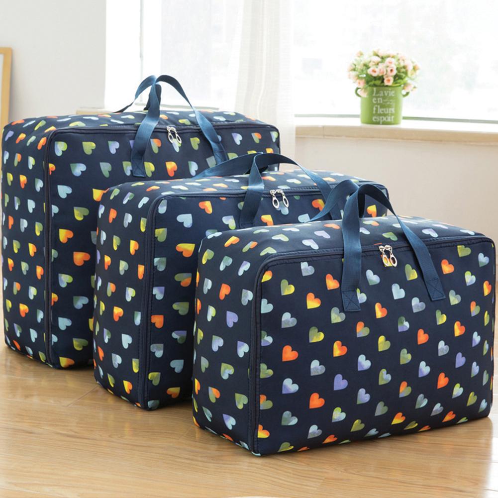 

3Pcs Set Large Capacity Oxford Storage Bag for Quilt Cloth Travel Luggage Container Navy loveM+L+XL#0