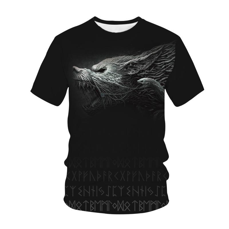Summer Fashion Creative Wolf 3D Printed Loose Men's Short Sleeved Personalized Top