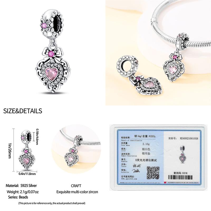 Real 925 Silver Classical Lotus Butterfly Angel Cross Dragonfly Pink Purple Charms Beads Fit Pan Bracelets DIY Jewelry