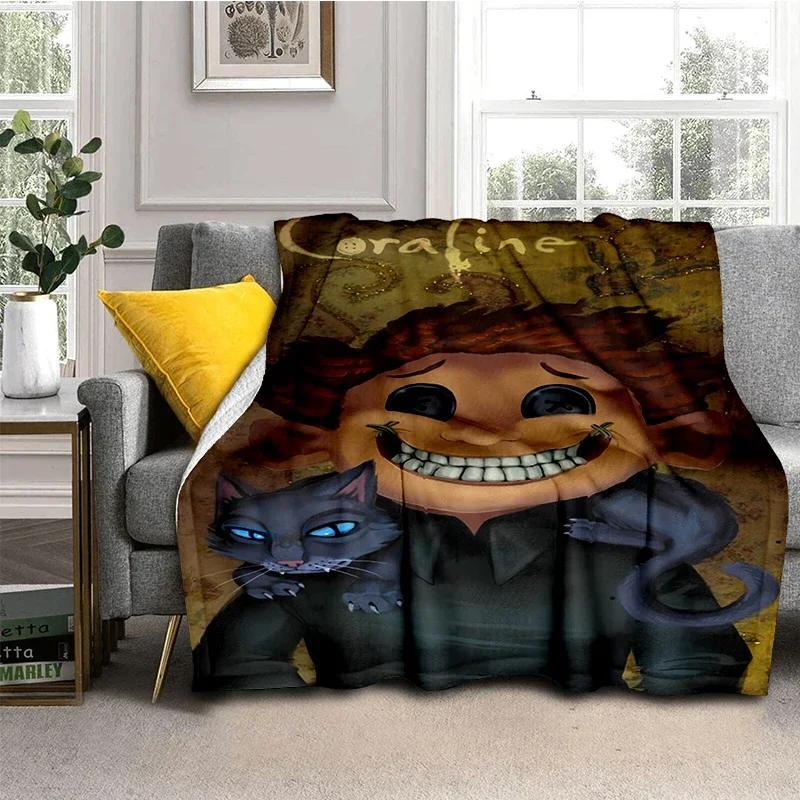 Coraline Animated Movie Throws Blanket Picnic Super Soft kawaii Blanket for Travel Bedding Couch Sofa Bed Blanket Birthday Gift