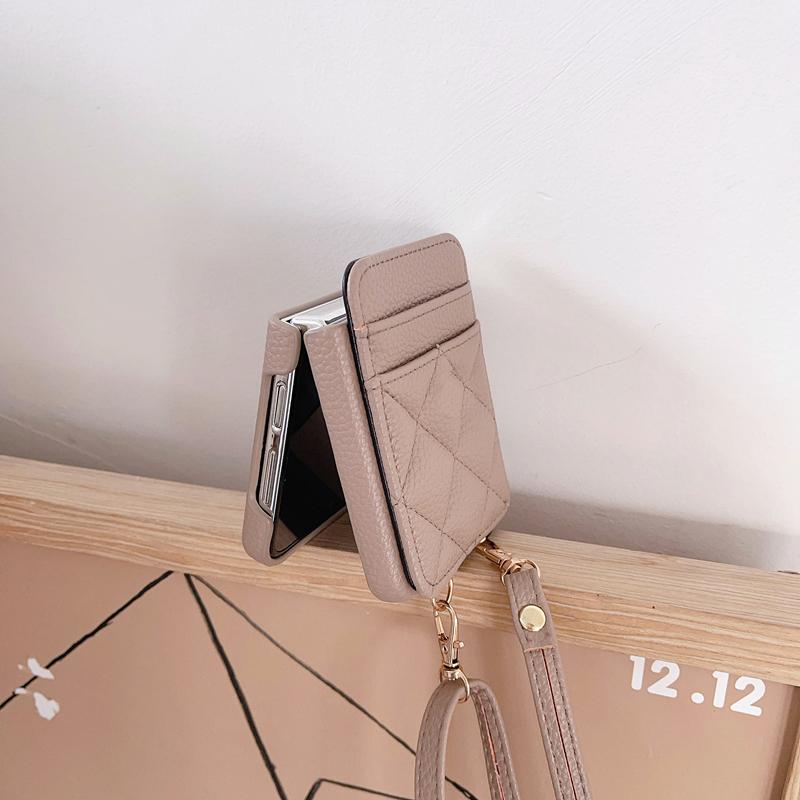 Luxus-Leder-Hals-Schultergurt-Crossbody-Brieftasche für Samsung Galaxy Z Flip 5 Z Flip 4 Z Flip 3 Kartensteckplatz-Abdeckung